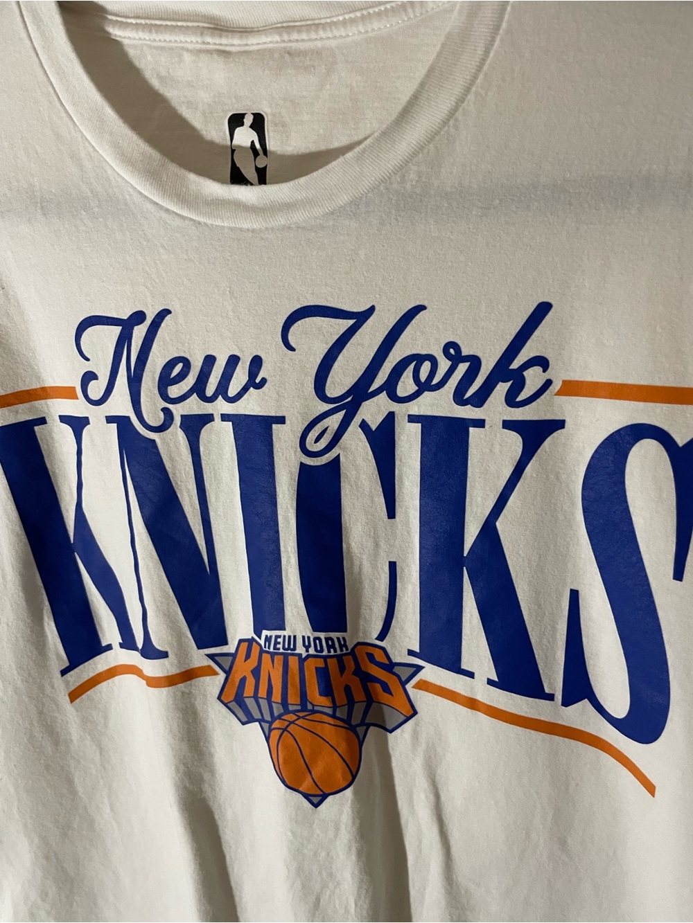 NBA New York Knicks White T-Shirt with Blue and Orange Logo
